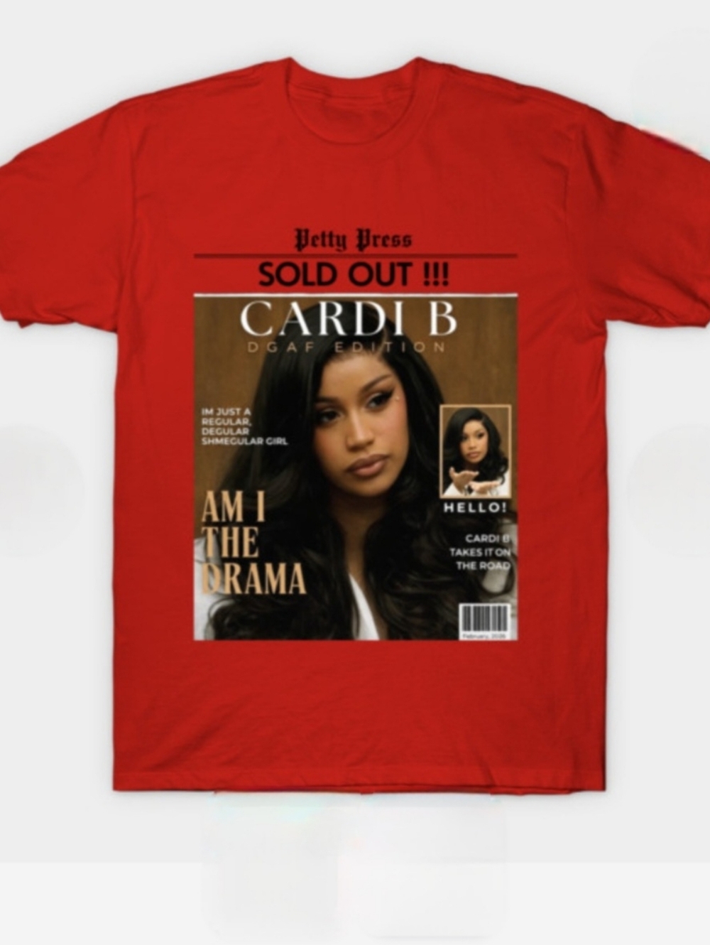 Cardi B Magazine Cover Graphic Tee - Red NWOT Unisex